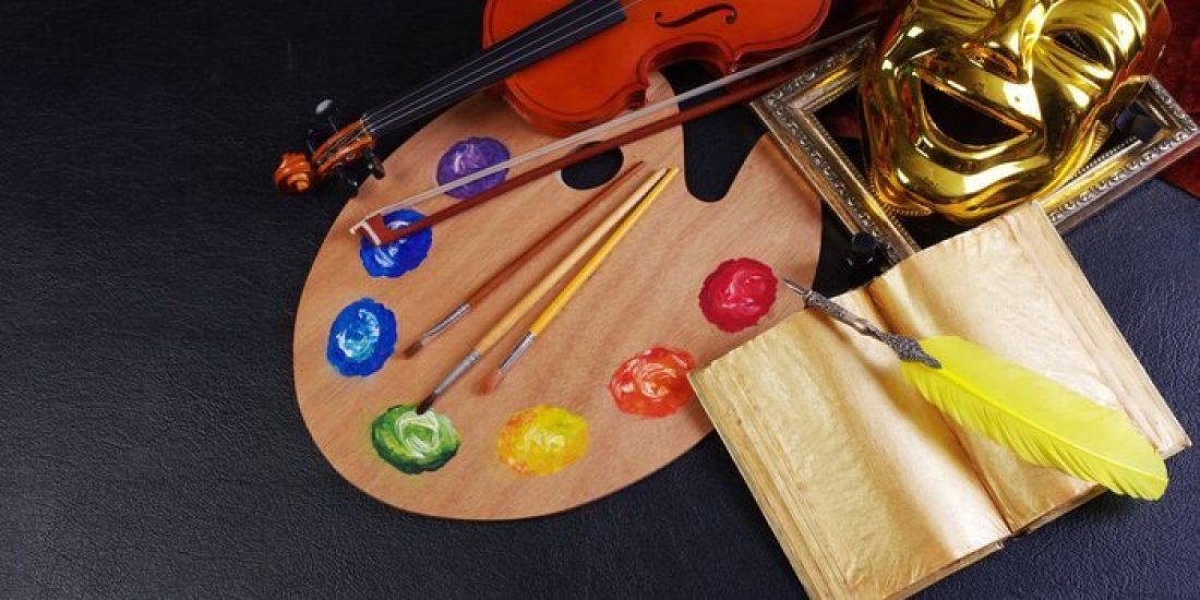 attributes-of-the-arts-literature-music-painting-theater-book-and-fountain-pen-violin-with-a-bow-art-palette-with-brushes-theatrical-mask-on-a-black-background-700-235309832 (1)
